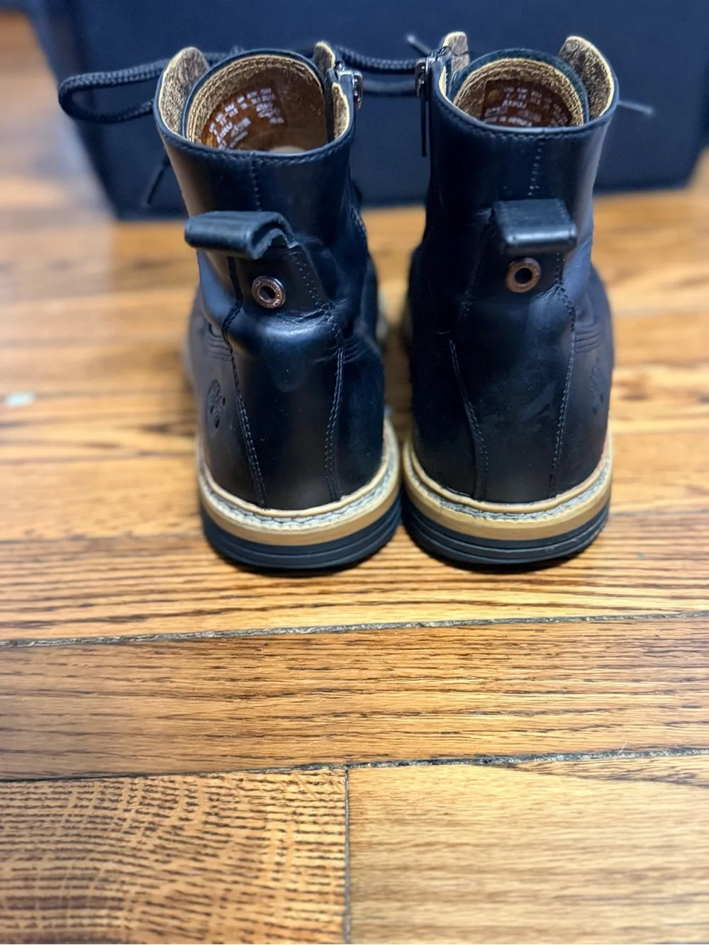 Timberland Men’s Black Leather Cap Toe Lace Up Side Zip Ankle Boots Sz 8